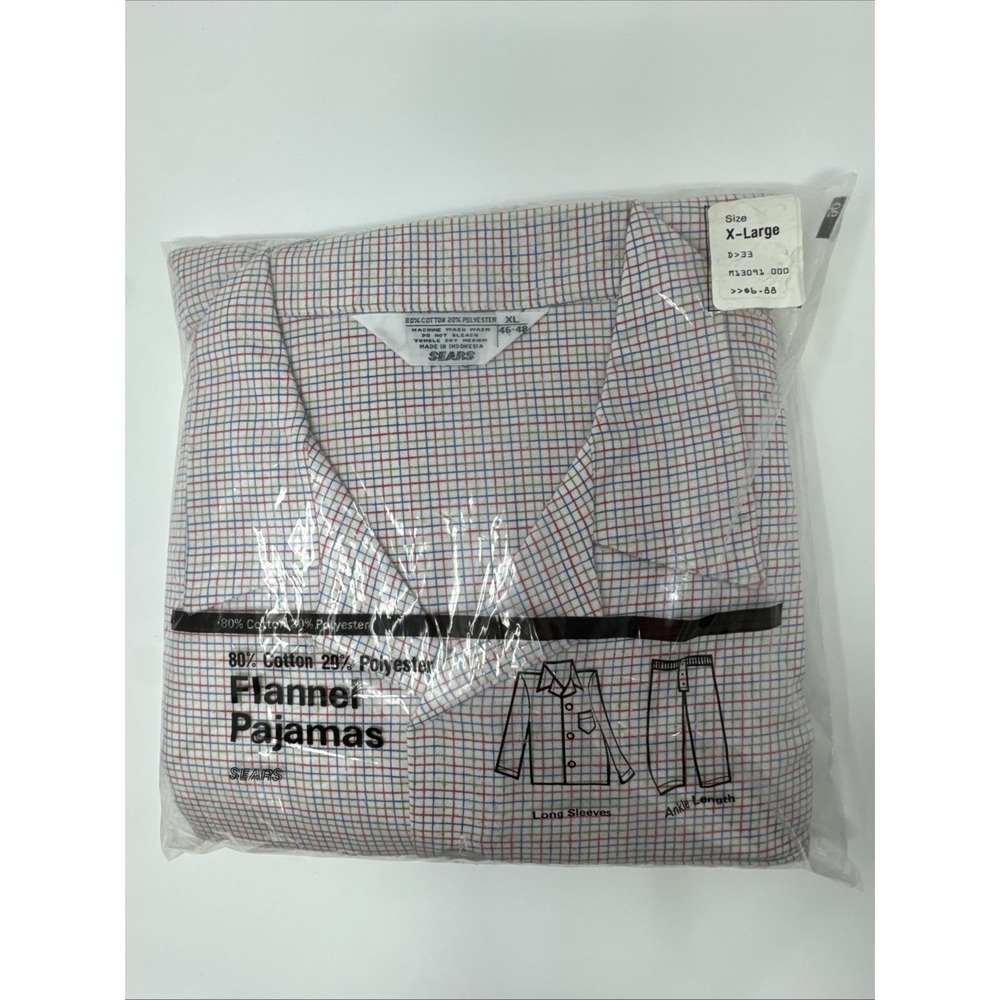 Vintage SEARS Men Flannel Pajamas PJ top pant Cotton XL 46-48 NEW red green blue